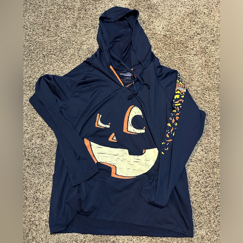 EUC Gourdys pumpkin run athletic 1/4 zip hooded long sleeve